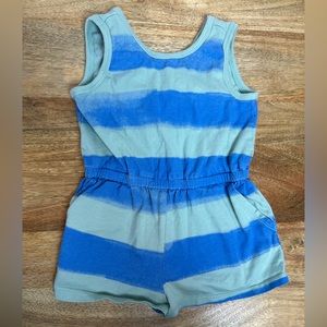 Tea Collection Girls Size 4 Striped Romper Mint Blue Teal Cross Back Tank Shorts